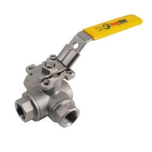 1 1/2" Stainless Steel 316 1000PSI Reduced T Port Inline 3-Way PTFE Seat Ball Valve Blow Out Proof Stem and Locking Handles Three Port 316 Stainless Steel Ball Valve