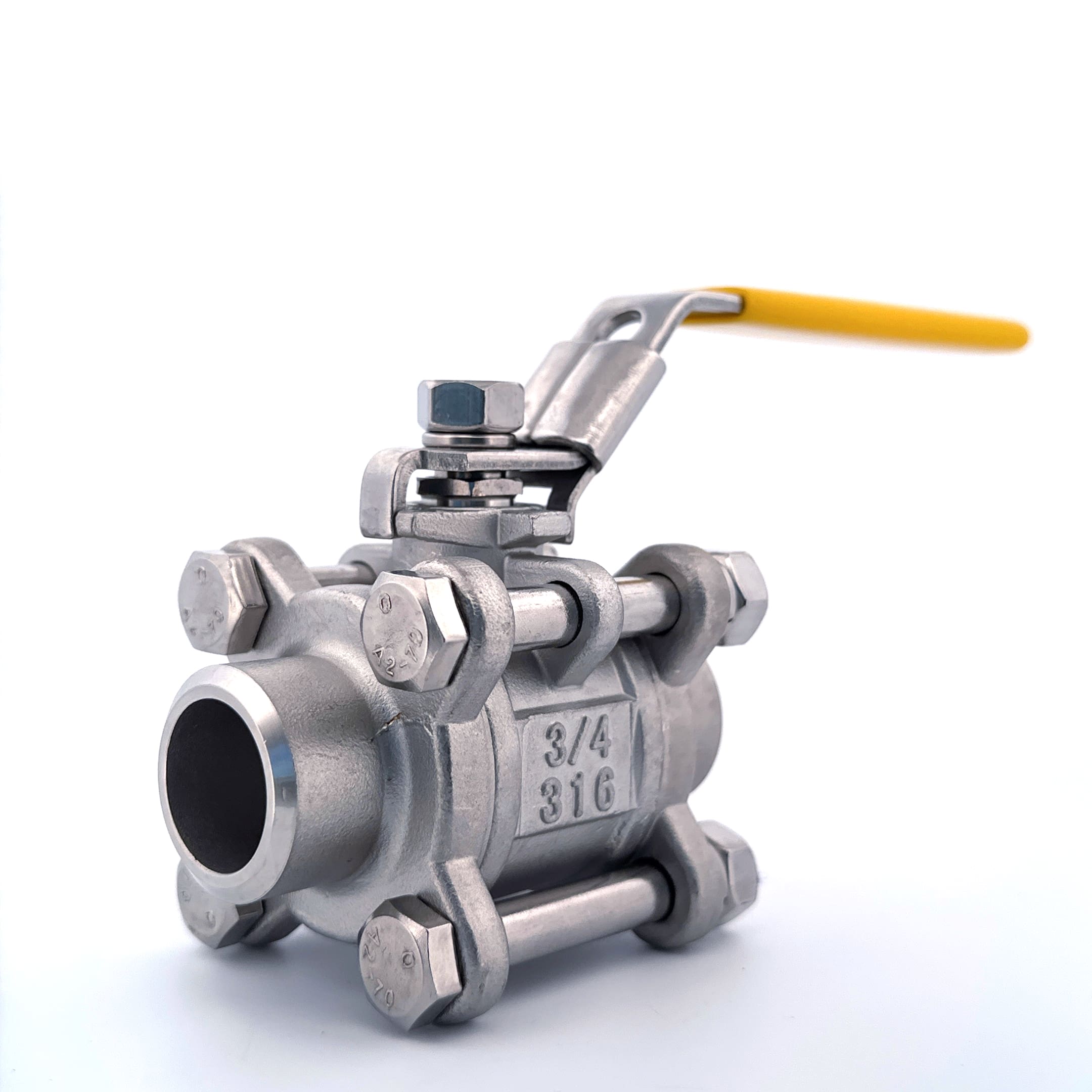 3 Piece Butt Weld 316 Stainless Steel Ball Valve With Blow Out Proof Stem And Locking Handle